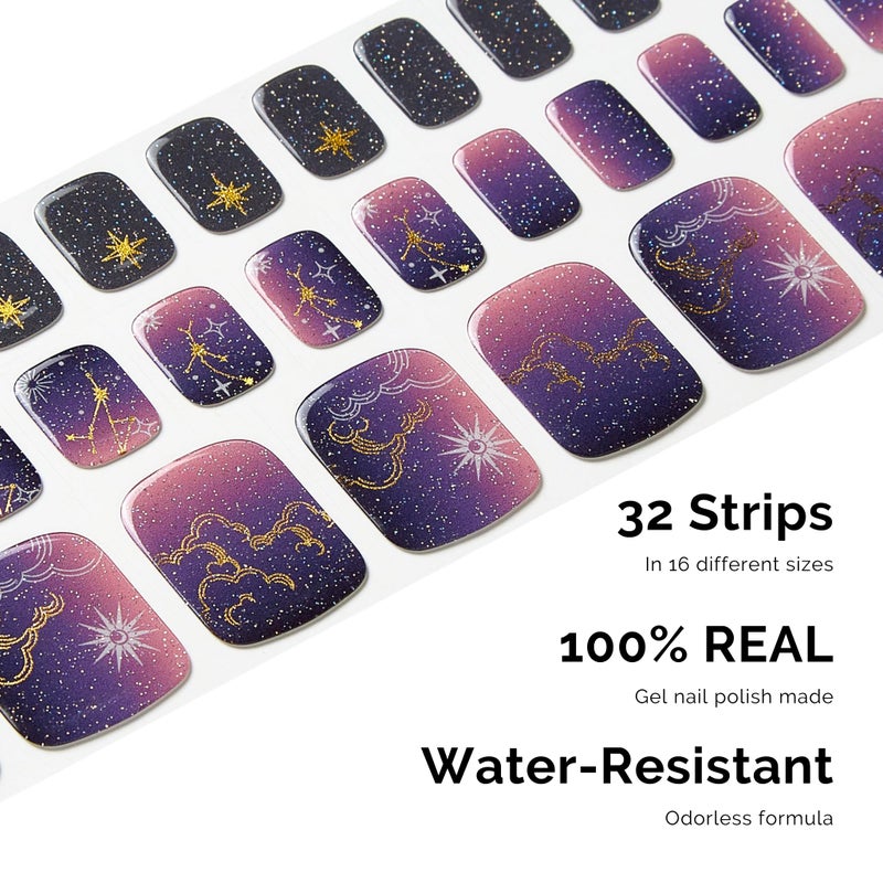 NAILOG Semi Cured Gel Nail Strips Toes - NAILOG 32 Pcs Cosmos Stars Gel Toe Nail Stickers Extra Long Pedicure Nail Strips with Glossy Gel Finishing for Summer Blue, Constellation - Image 3